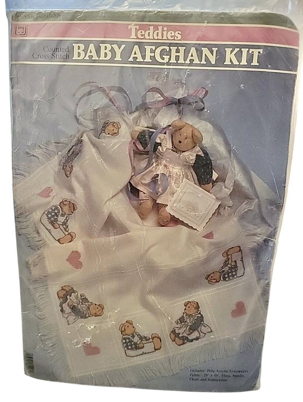 Banar Designs Teddies Counted Cross Stitch Baby Afghan Kit 29x45 Inch Craft Kit
